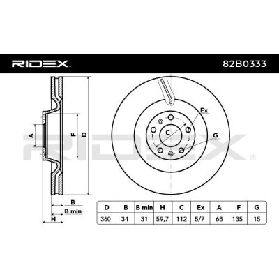 Bremsscheibe RIDEX 82B0333 82B0333 - foto 6
