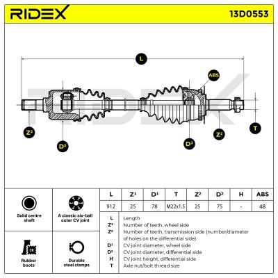Antriebswelle RIDEX 13D0553 13D0553 - foto 6