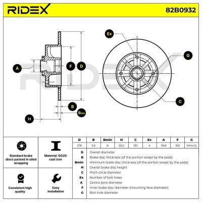 Bremsscheibe RIDEX 82B0932 82B0932 - foto 5