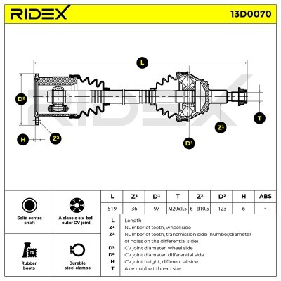 Antriebswelle RIDEX 13D0070 13D0070 - foto 5