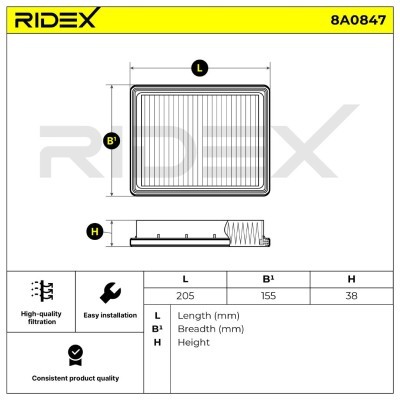 Luftfilter RIDEX 8A0847 8A0847 - foto 6