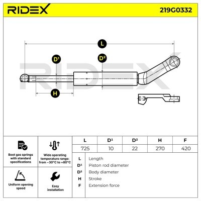 Gasfeder, Koffer-/Laderaum RIDEX 219G0332 219G0332 - foto 7