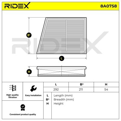 Luftfilter RIDEX 8A0758 8A0758 - foto 6