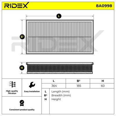 Luftfilter RIDEX 8A0998 8A0998 - foto 5