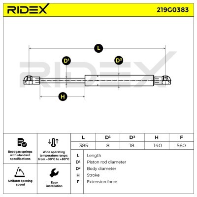 Gasfeder, Koffer-/Laderaum RIDEX 219G0383 219G0383 - foto 8