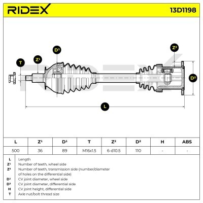 Antriebswelle RIDEX 13D1198 13D1198 - foto 7
