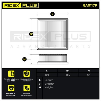 Luftfilter RIDEX 8A0117P 8A0117P - foto 7