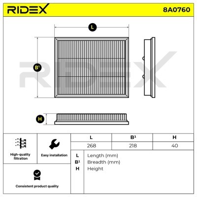 Luftfilter RIDEX 8A0760 8A0760 - foto 6