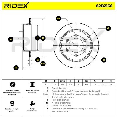 Bremsscheibe RIDEX 82B2136 82B2136 - foto 6