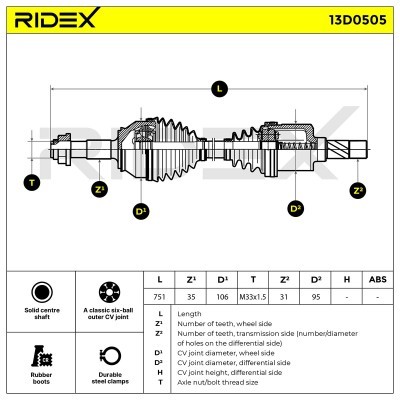 Antriebswelle RIDEX 13D0505 13D0505 - foto 7