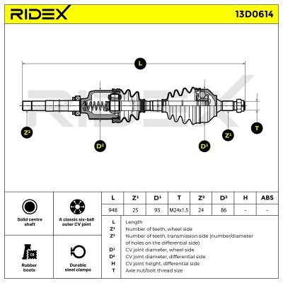 Antriebswelle RIDEX 13D0614 13D0614 - foto 7
