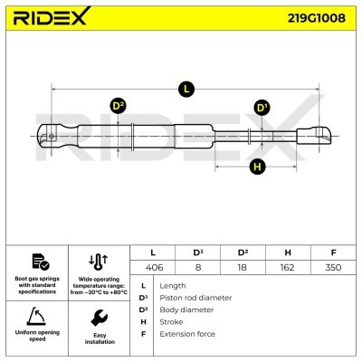 Gasfeder, Koffer-/Laderaum RIDEX 219G1008 219G1008 - foto 7