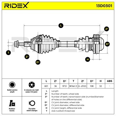 Antriebswelle RIDEX 13D0301 13D0301 - foto 6