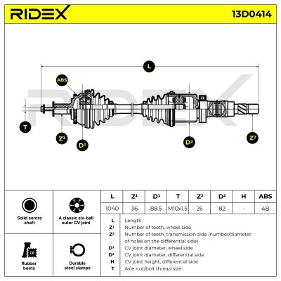 Antriebswelle RIDEX 13D0414 13D0414 - foto 8