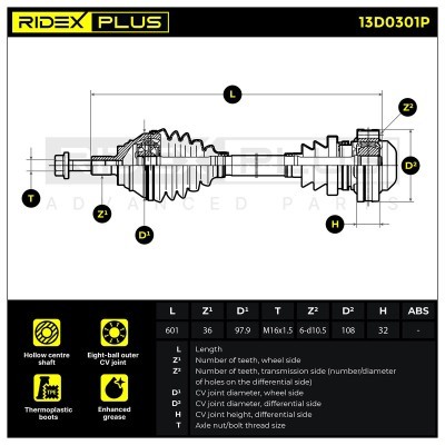 Antriebswelle RIDEX 13D0301P 13D0301P - foto 9