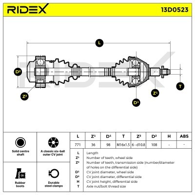 Antriebswelle RIDEX 13D0523 13D0523 - foto 6