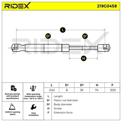 Gasfeder, Koffer-/Laderaum RIDEX 219G0458 219G0458 - foto 7