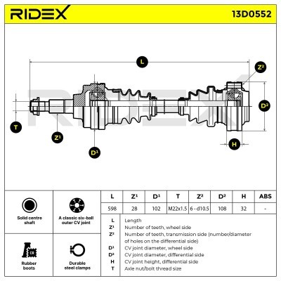 Antriebswelle RIDEX 13D0552 13D0552 - foto 6