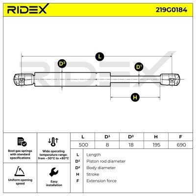 Gasfeder, Koffer-/Laderaum RIDEX 219G0184 219G0184 - foto 7