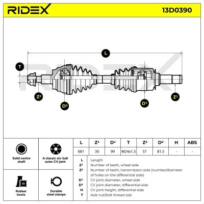 Antriebswelle RIDEX 13D0390 13D0390 - foto 7