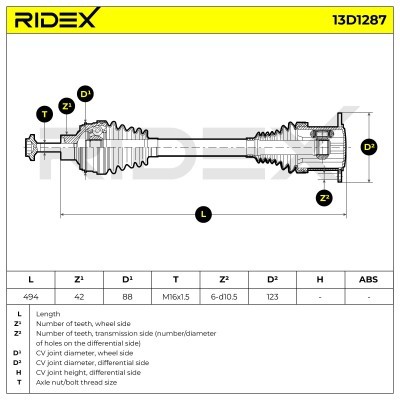 Antriebswelle RIDEX 13D1287 13D1287 - foto 7