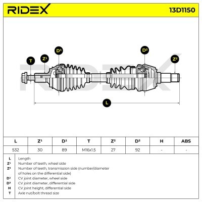 Antriebswelle RIDEX 13D1150 13D1150 - foto 7