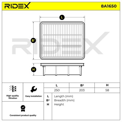 Luftfilter RIDEX 8A1650 8A1650 - foto 6