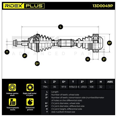 Antriebswelle RIDEX 13D0049P 13D0049P - foto 3