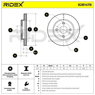 Bremsscheibe RIDEX 82B1478 82B1478 - foto 9