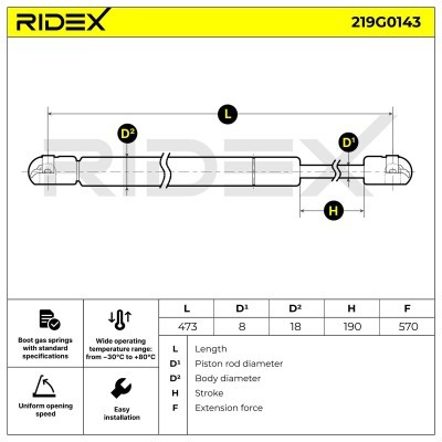 Gasfeder, Koffer-/Laderaum RIDEX 219G0143 219G0143 - foto 7