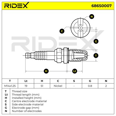 Zündkerze RIDEX 686S0007 686S0007 - foto 6