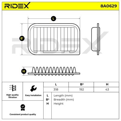 Luftfilter RIDEX 8A0629 8A0629 - foto 6