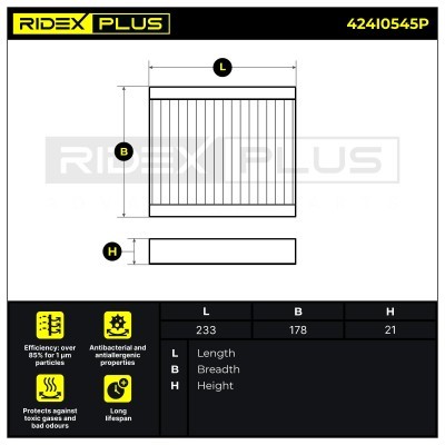 Filter, Innenraumluft RIDEX 424I0545P 424I0545P - foto 7