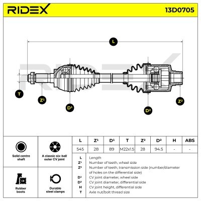 Antriebswelle RIDEX 13D0705 13D0705 - foto 7