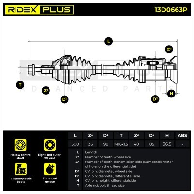 Antriebswelle RIDEX 13D0663P 13D0663P - foto 9