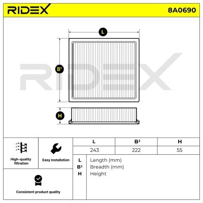 Luftfilter RIDEX 8A0690 8A0690 - foto 6