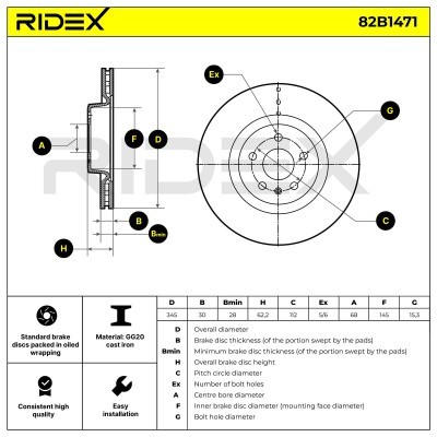 Bremsscheibe RIDEX 82B1471 82B1471 - foto 8