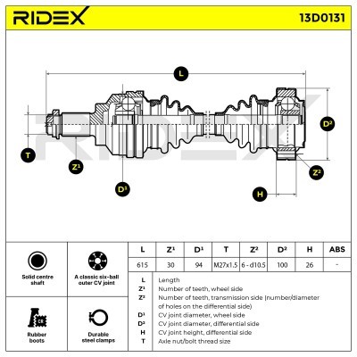 Antriebswelle RIDEX 13D0131 13D0131 - foto 3