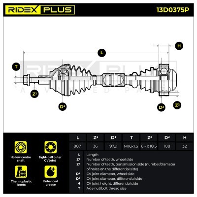 Antriebswelle RIDEX 13D0375P 13D0375P - foto 9