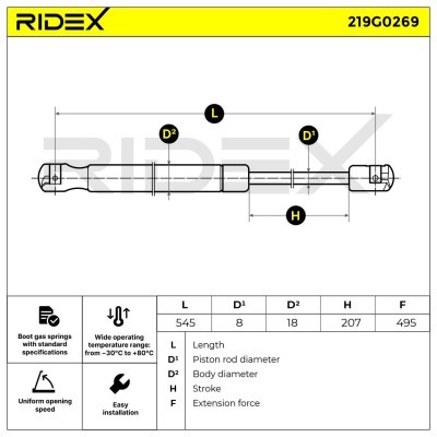 Gasfeder, Koffer-/Laderaum RIDEX 219G0269 219G0269 - foto 5