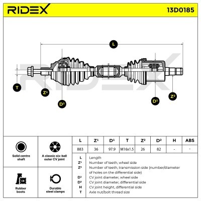 Antriebswelle RIDEX 13D0185 13D0185 - foto 3
