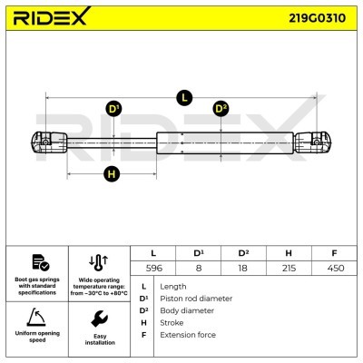 Gasfeder, Koffer-/Laderaum RIDEX 219G0310 219G0310 - foto 7