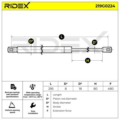 Gasfeder, Koffer-/Laderaum RIDEX 219G0224 219G0224 - foto 7