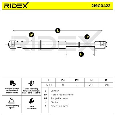 Gasfeder, Koffer-/Laderaum RIDEX 219G0422 219G0422 - foto 7