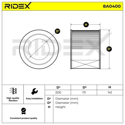 Luftfilter RIDEX 8A0400 8A0400 - foto 5