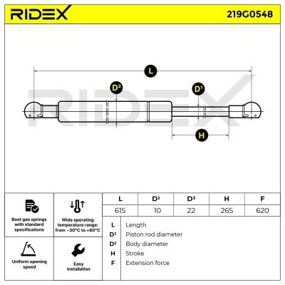 Gasfeder, Koffer-/Laderaum RIDEX 219G0548 219G0548 - foto 6