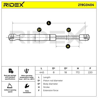 Gasfeder, Koffer-/Laderaum RIDEX 219G0404 219G0404 - foto 6
