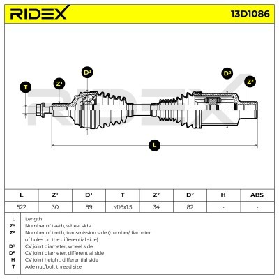 Antriebswelle RIDEX 13D1086 13D1086 - foto 7