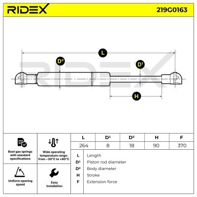 Gasfeder, Koffer-/Laderaum RIDEX 219G0163 219G0163 - foto 7