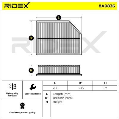 Luftfilter RIDEX 8A0836 8A0836 - foto 6